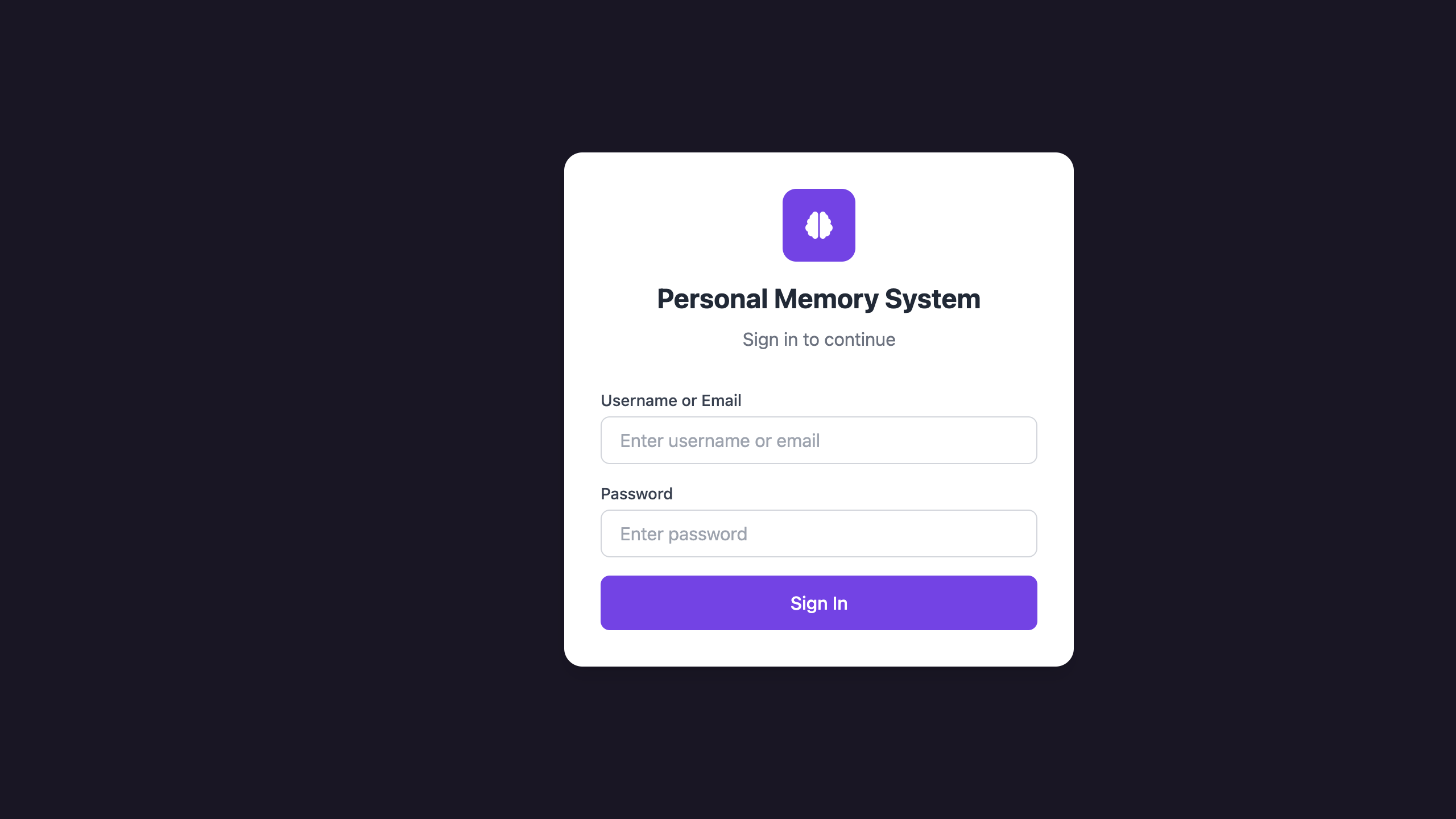 Memory login page
