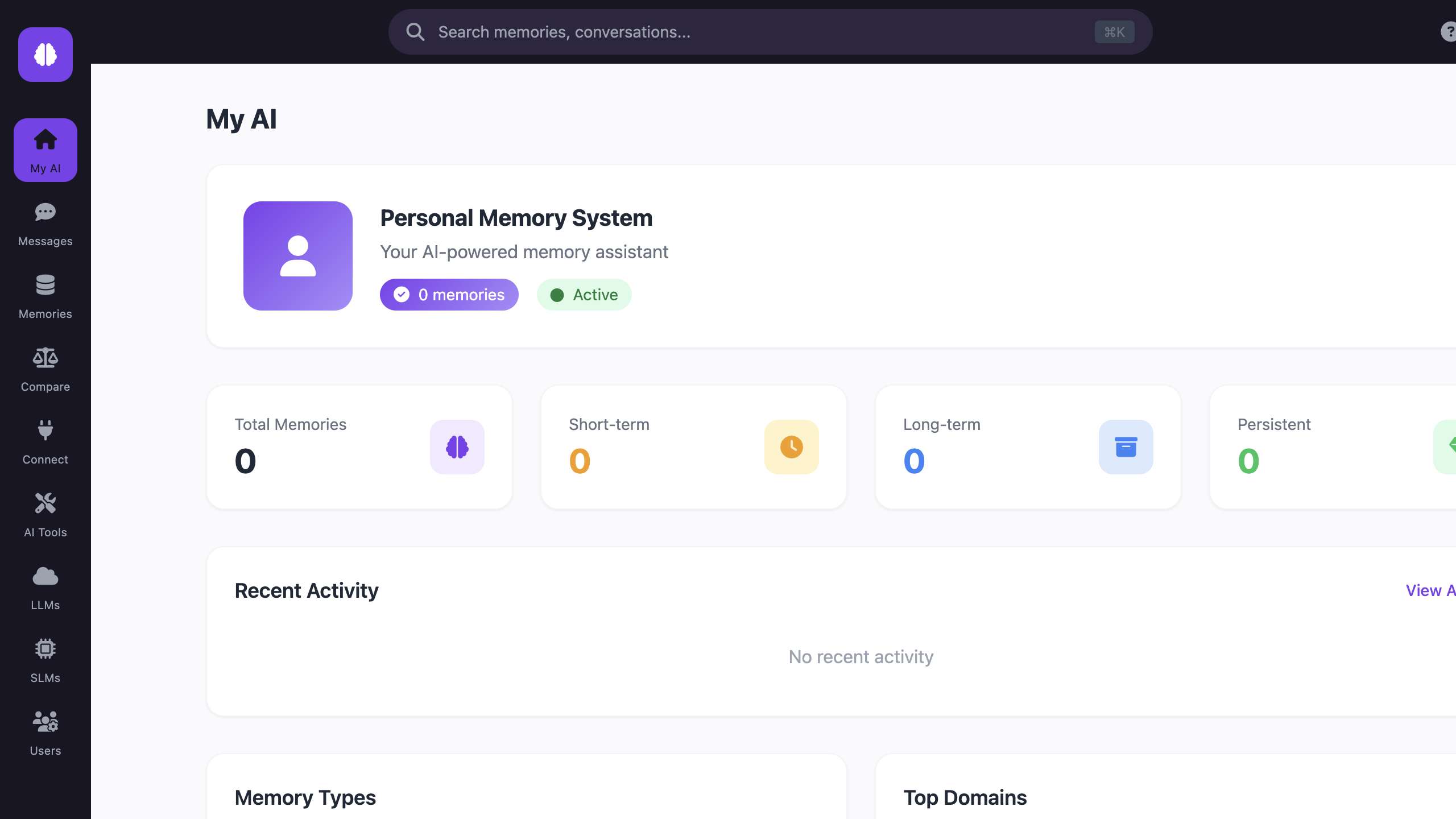 Memory dashboard after login