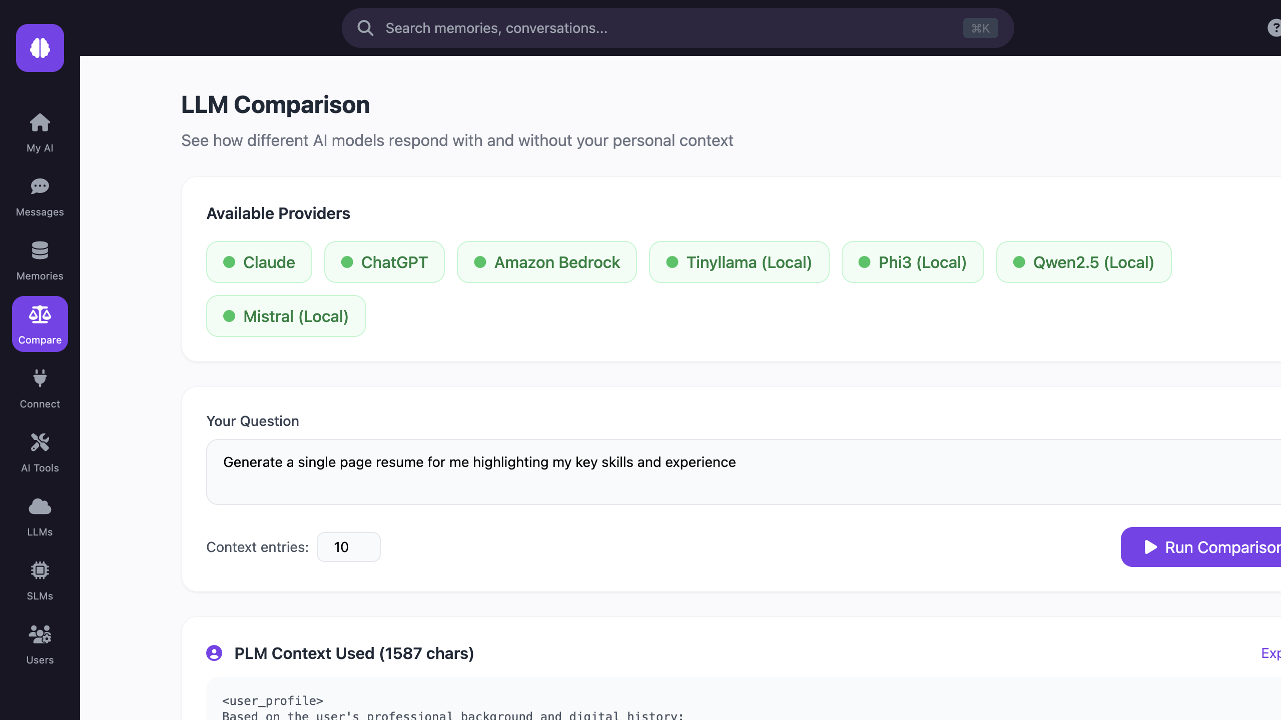 Expanded Claude response showing context difference