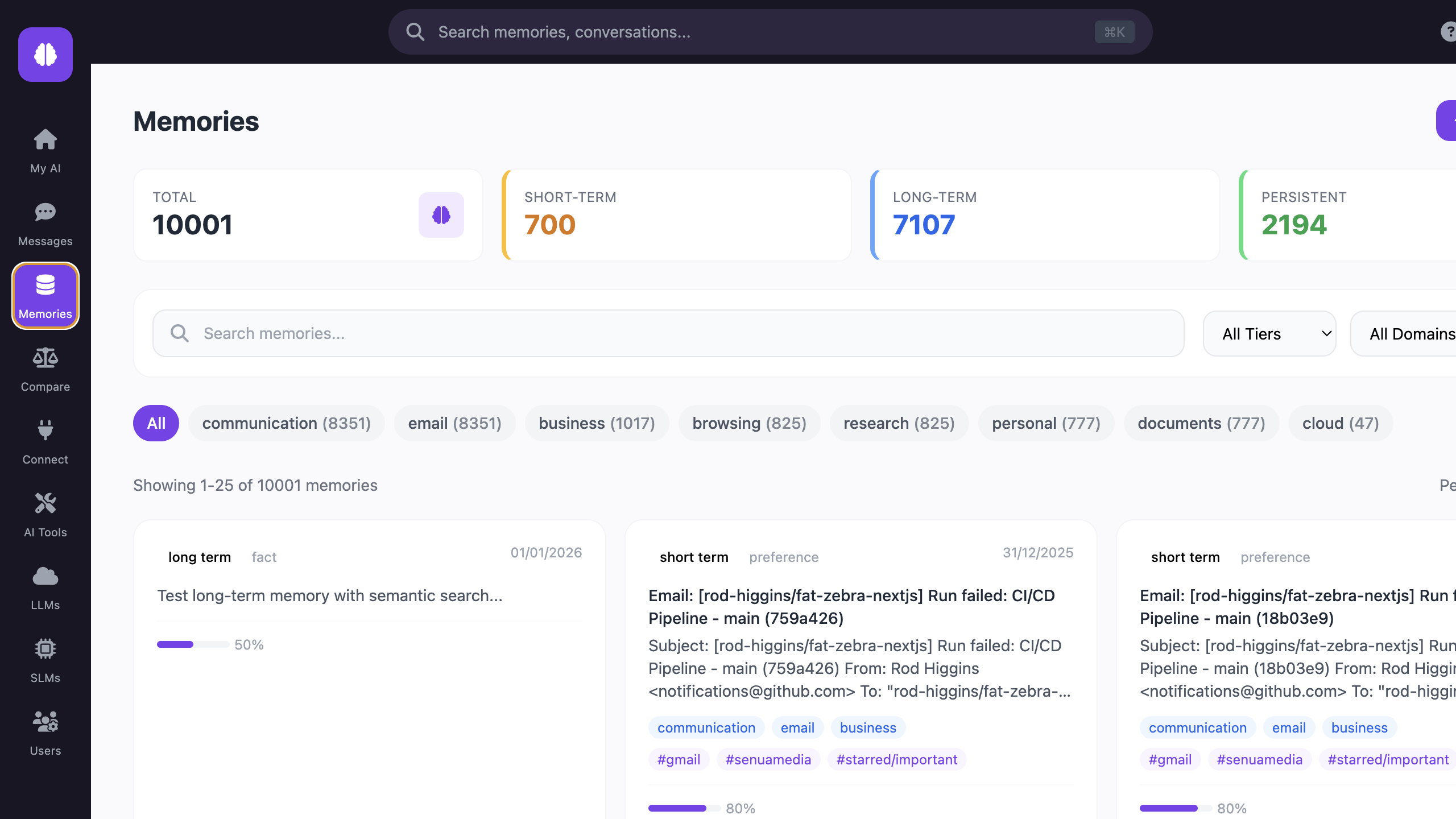 Memory search interface